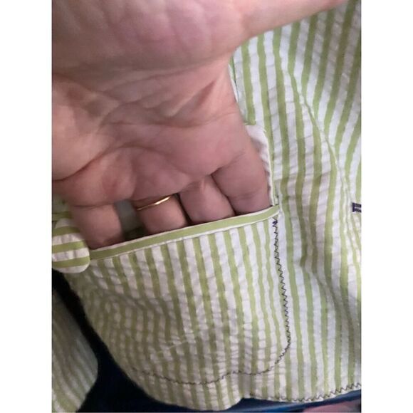 Stephanie Schaieh women’s seersucker, green and white blazer size 6 - Picture 3 of 6